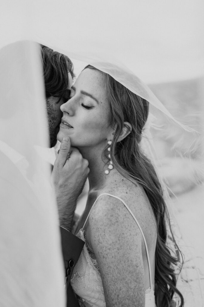 black and white of wedding couple