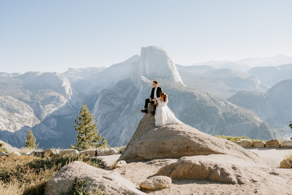 glacier point at sunrise with eloping couple