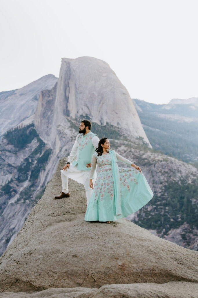 Glacier point at sunrise with eloping couple