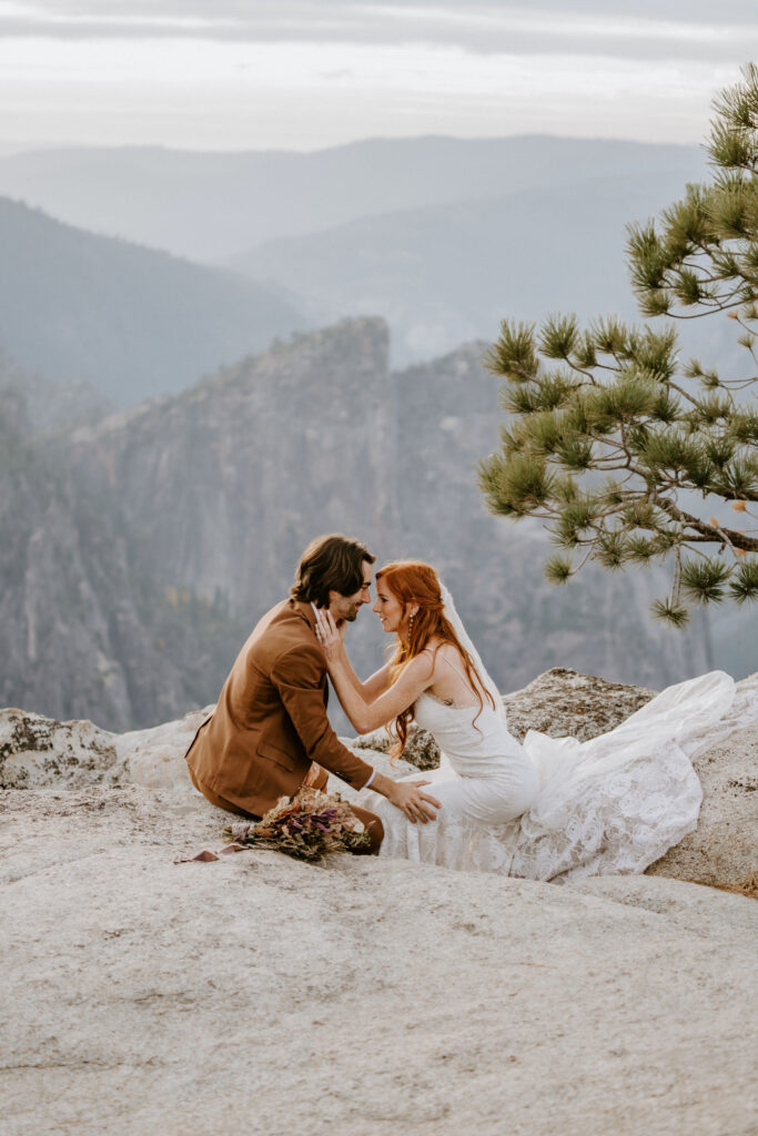 Taft point at sunset with eloping couple