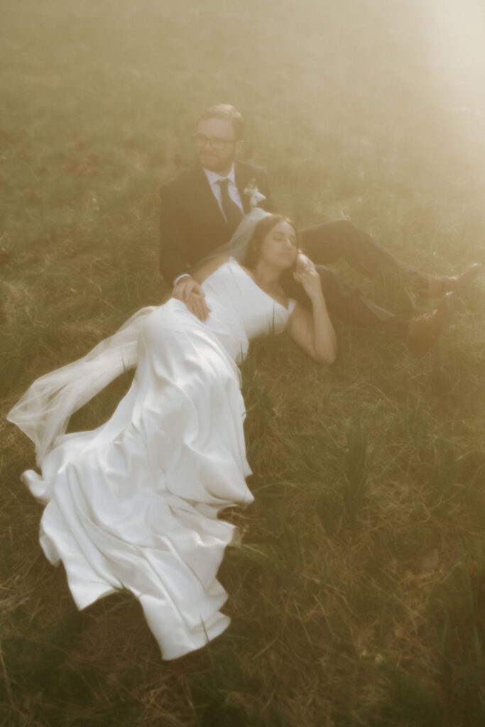 Portrait of the bride and groom hugging