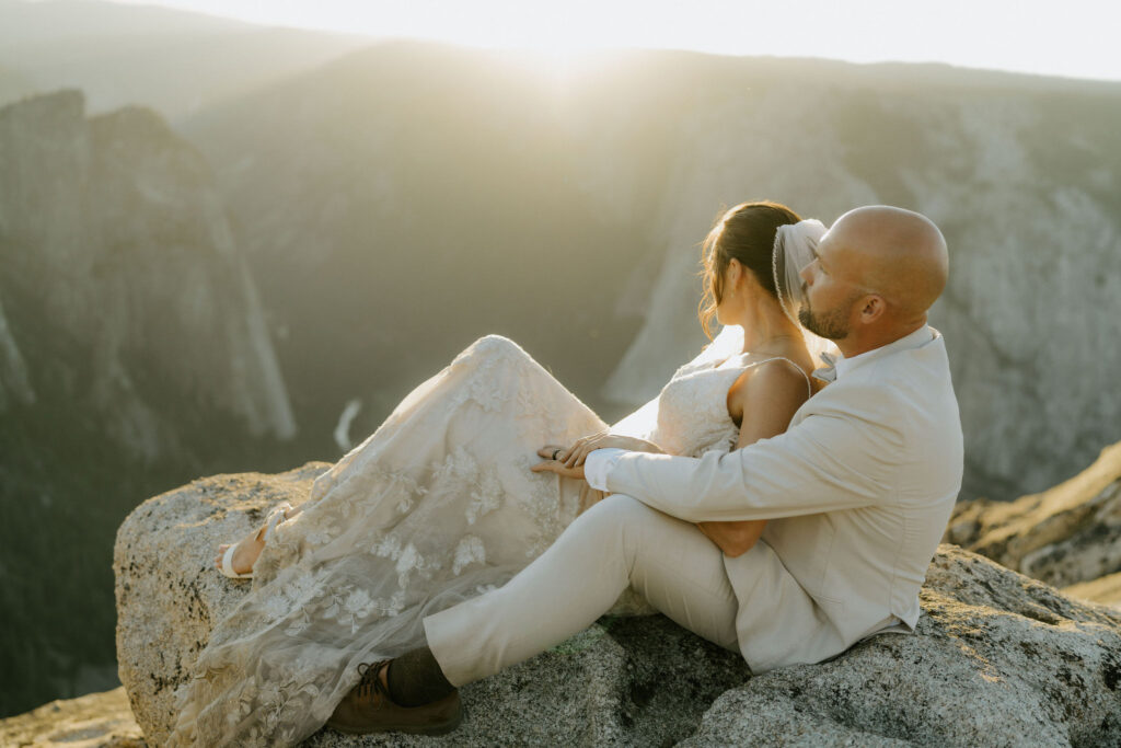 cute portrait of the bride and groom hugging