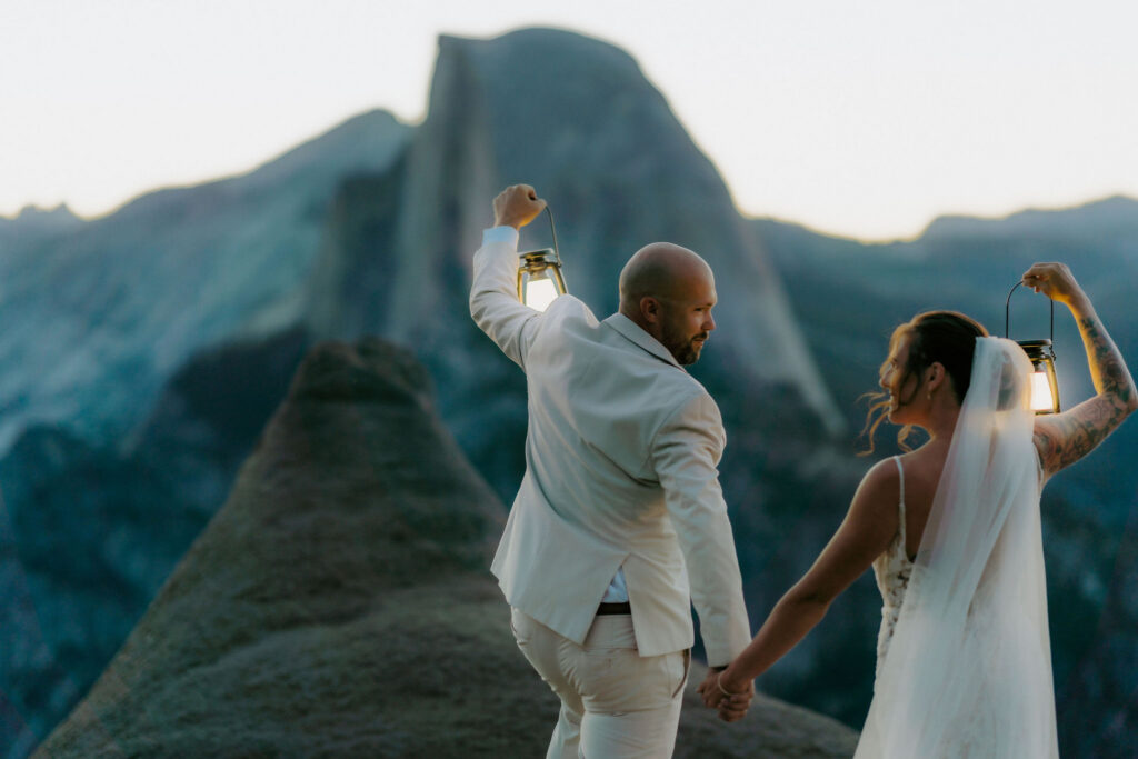 cute picture of the bride and groom holding hands