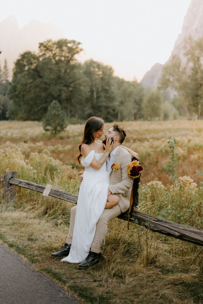 Bride and groom at their intimate elopement in Yosemite