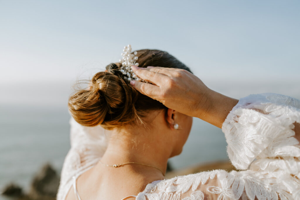 doing hair and getting ready for San Francisco elopement