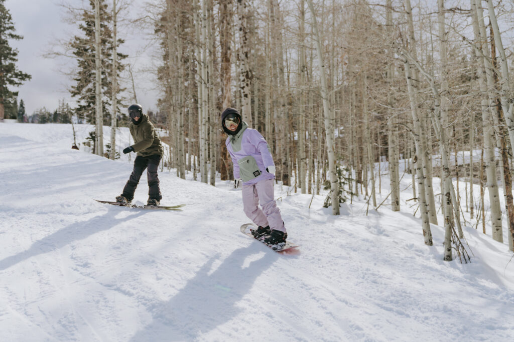 winter sports engagement photos at Northstar Lake Tahoe