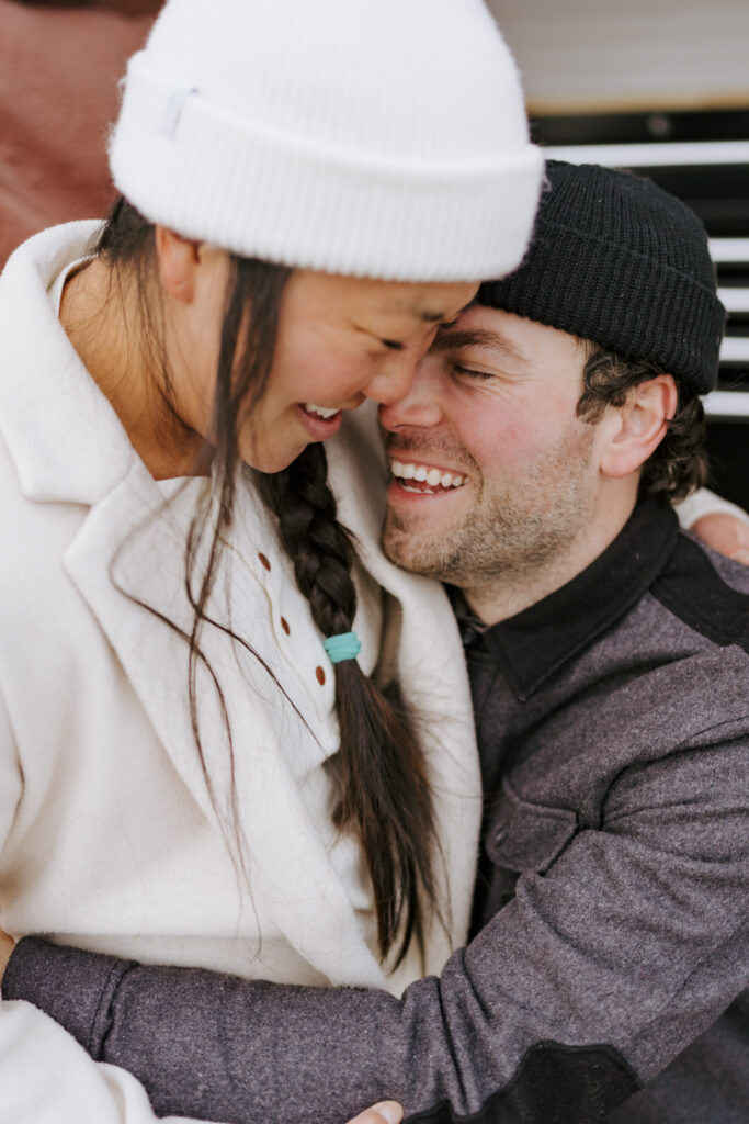 cozy couple during Lake Tahoe proposal sessions