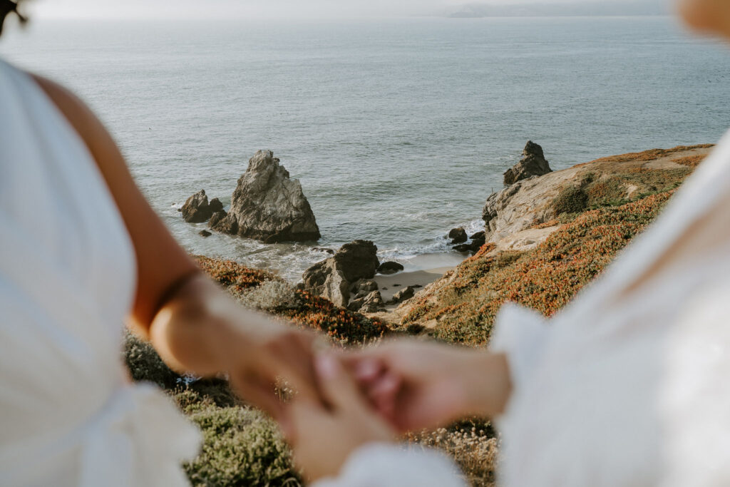 couple exchanging rings on adventure elopement