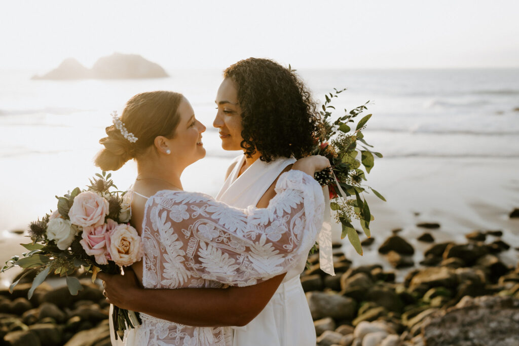 couple eloping at sutro baths in san francisco