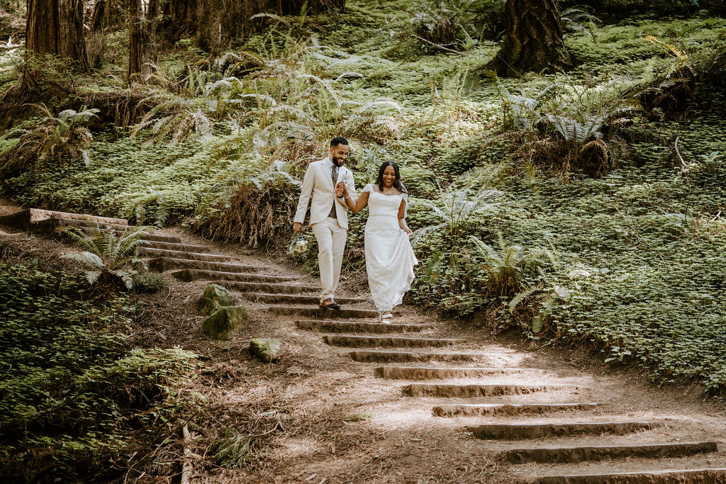 Redwood elopement couple enjoying their day