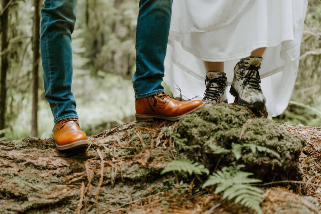 redwood hiking boots on elopement day
