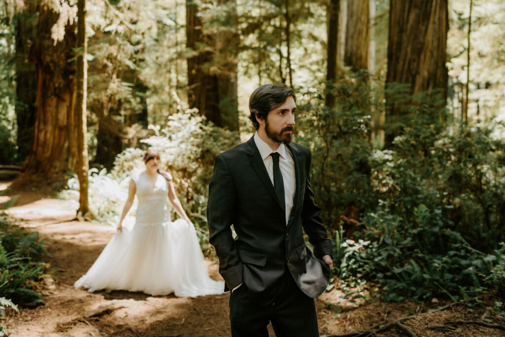 first look in the california redwoods during elopement