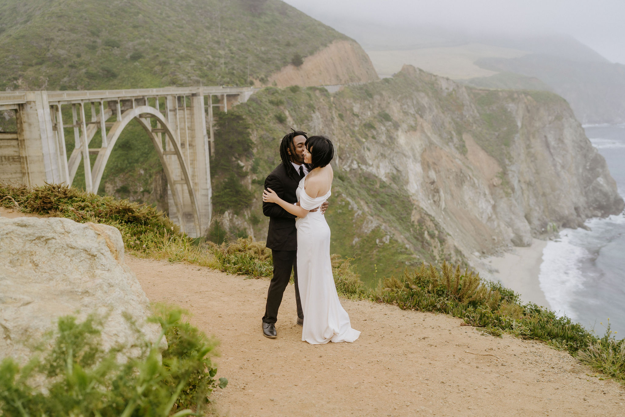 romantic elopement couple at the bixby bridge for their big sur elopement