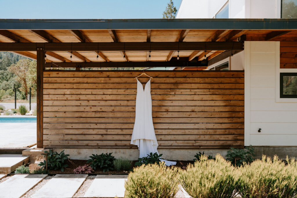 wedding gown hanging at iarbnb