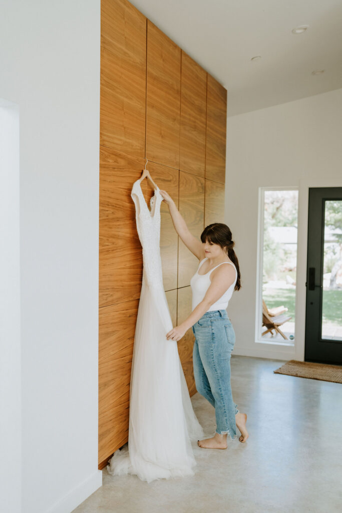 Bride Getting Ready for Redwood Forest Elopement