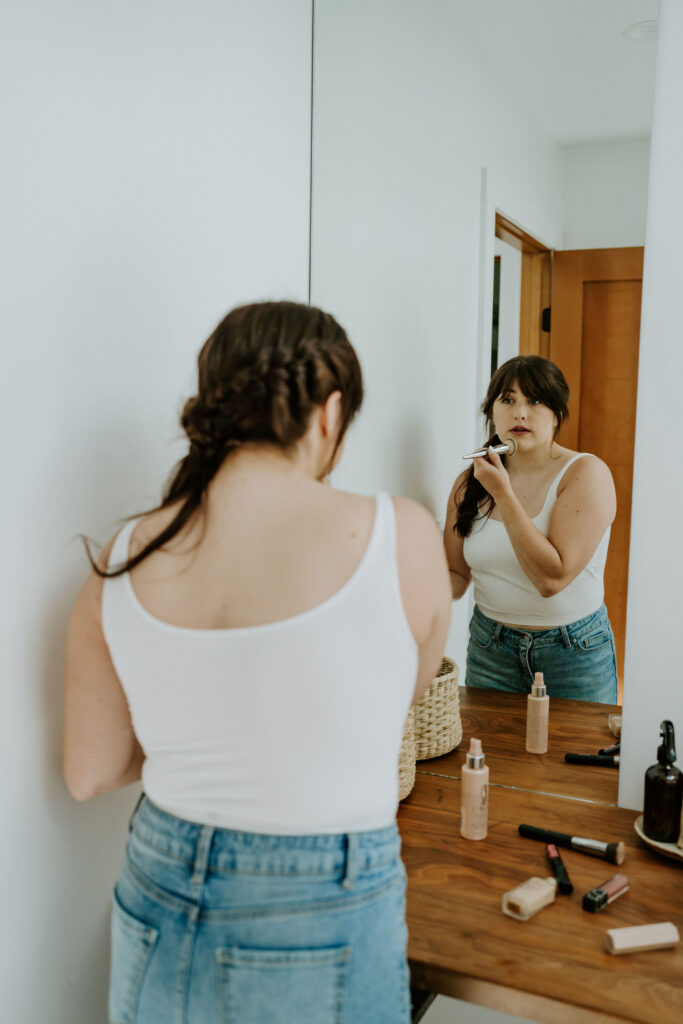 Bride Getting Ready for Redwood Forest Elopement