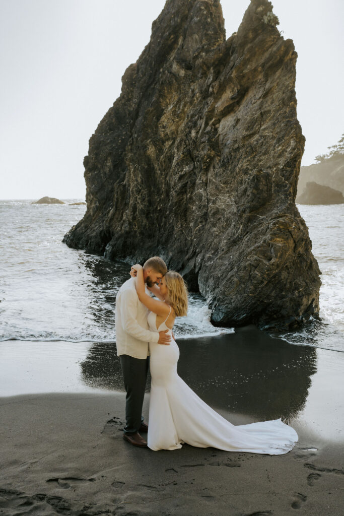 first look on Oregon beach for sunset elopement