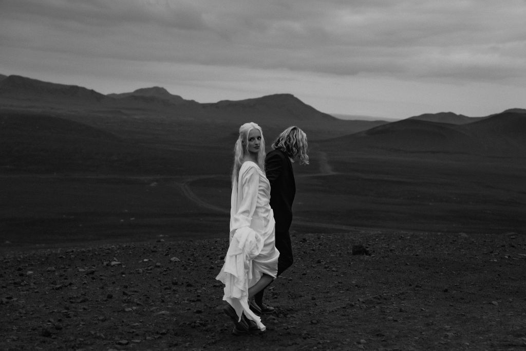 adventure elopement in black in white in the highlands of iceland