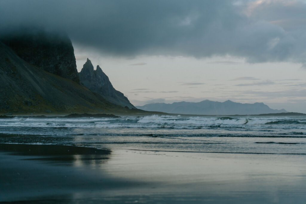 Stokksnes landscape image with waves crashing