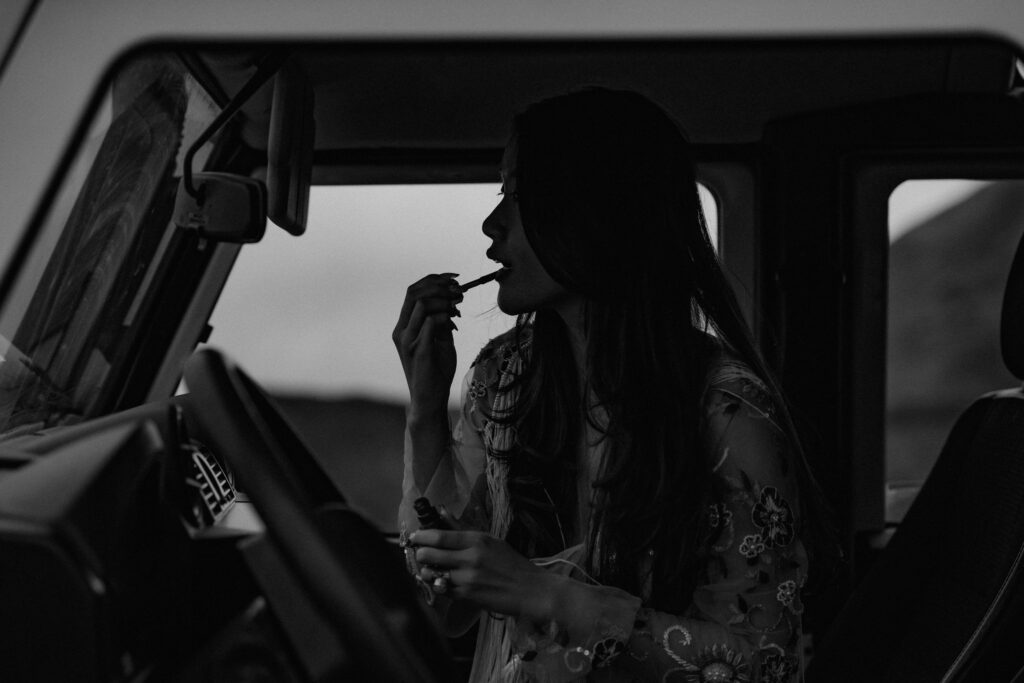 iceland elopement getting ready moments in black and white