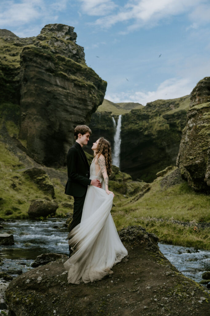 couple sharing a private moment during elopement in iceland