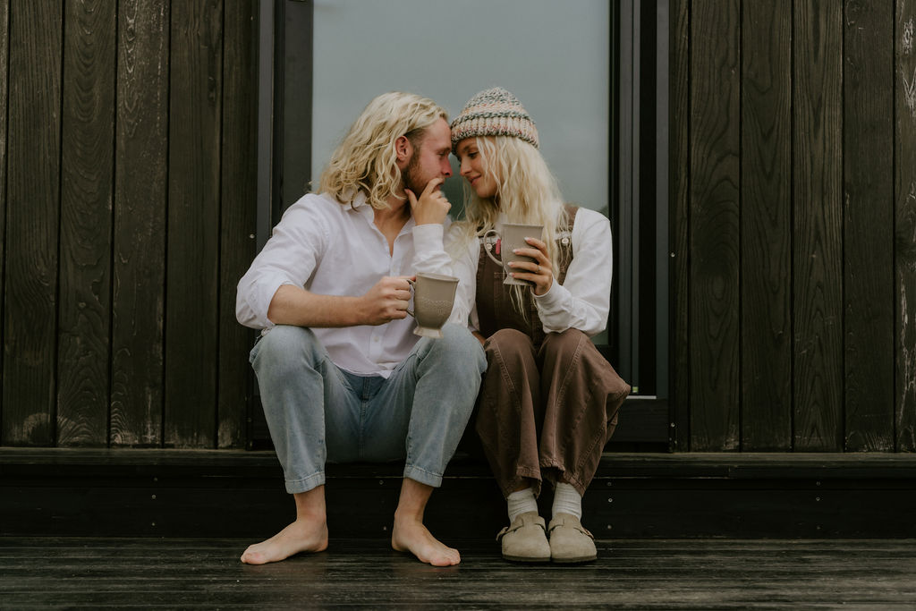 couple enjoying slow morning on elopement day