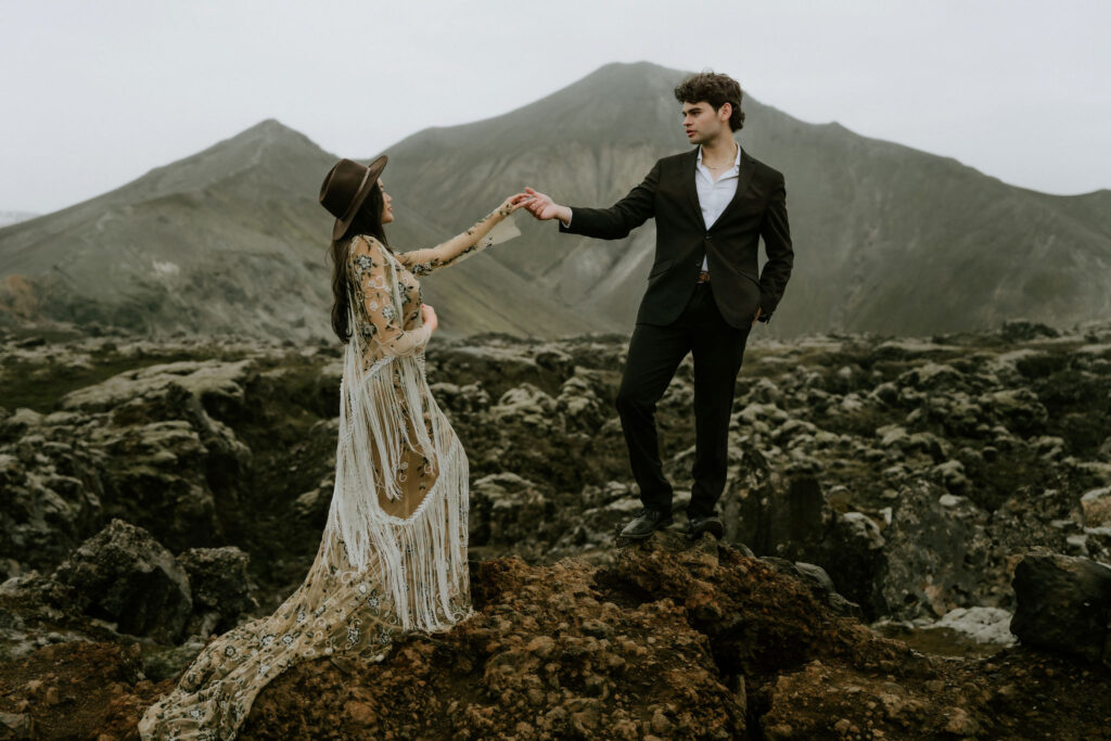 couple sharing a gaze on elopement day in iceland