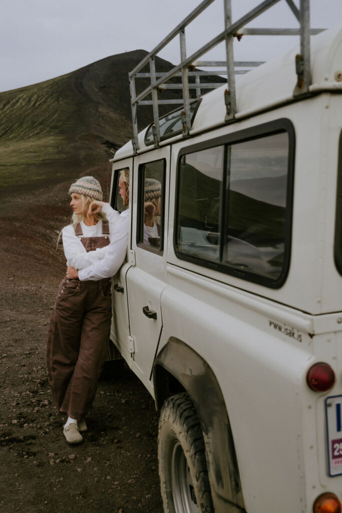 super jeep and adventure couple in iceland