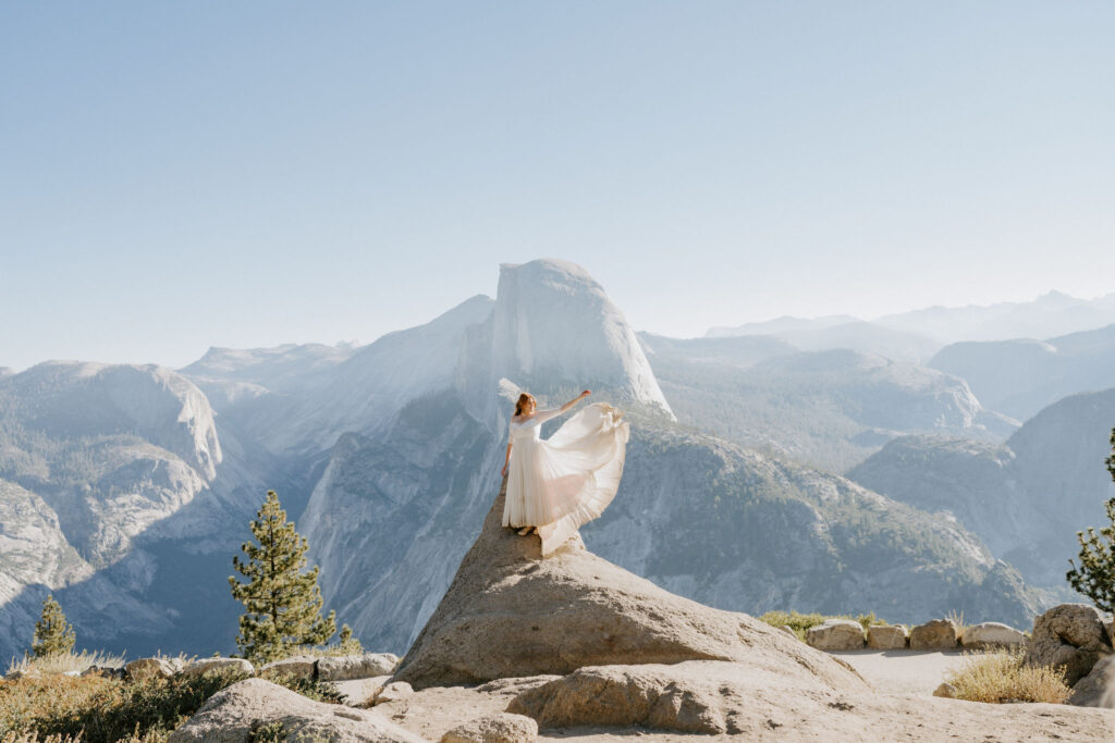 Bride standing on Glacier Point