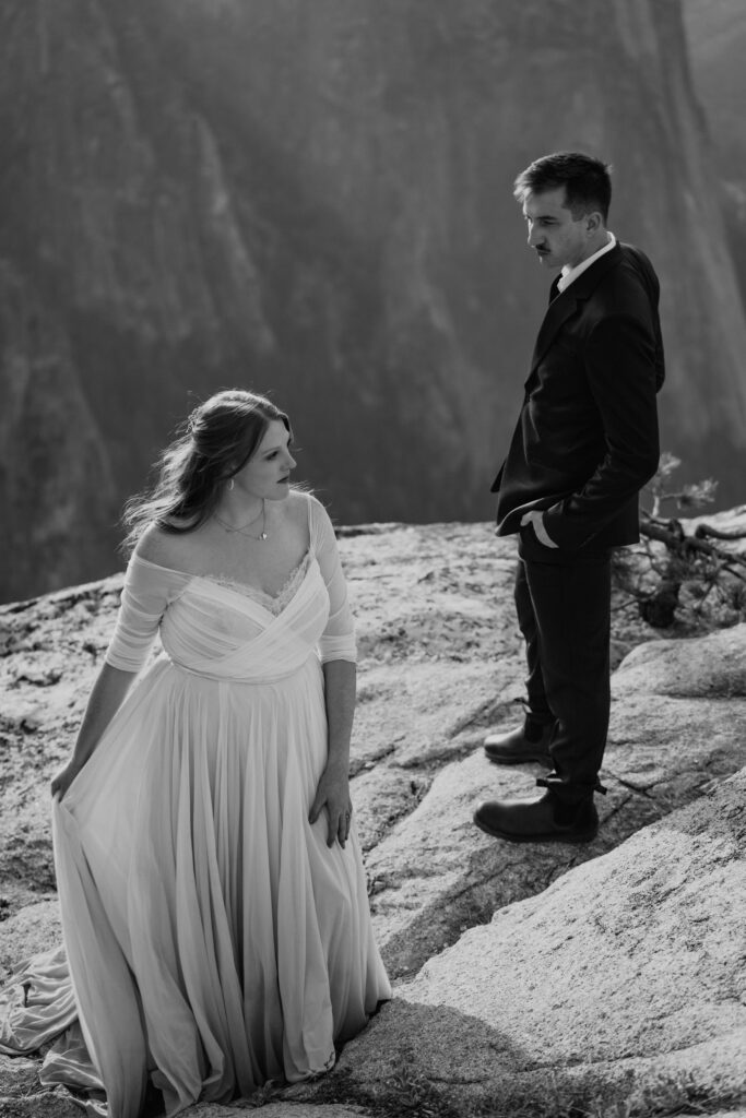 black and white for bride and groom on elopement day at Taft Point