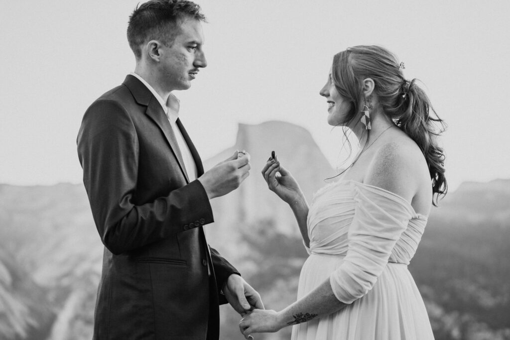 black and white of bride and groom