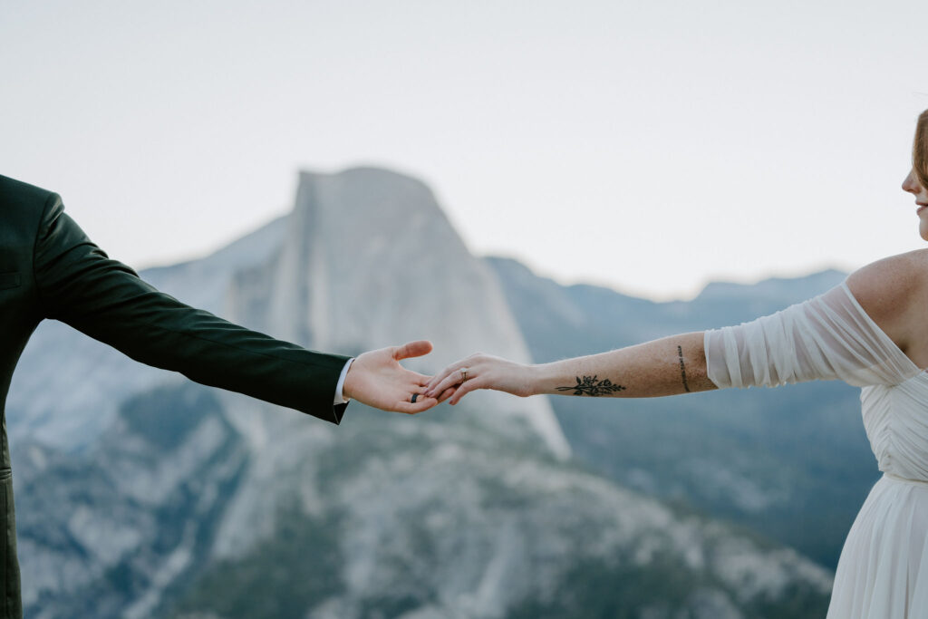 yosemite eloping couple hands