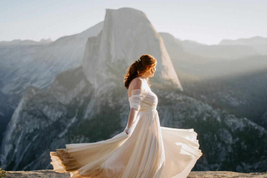 bride dancing in the sunlight