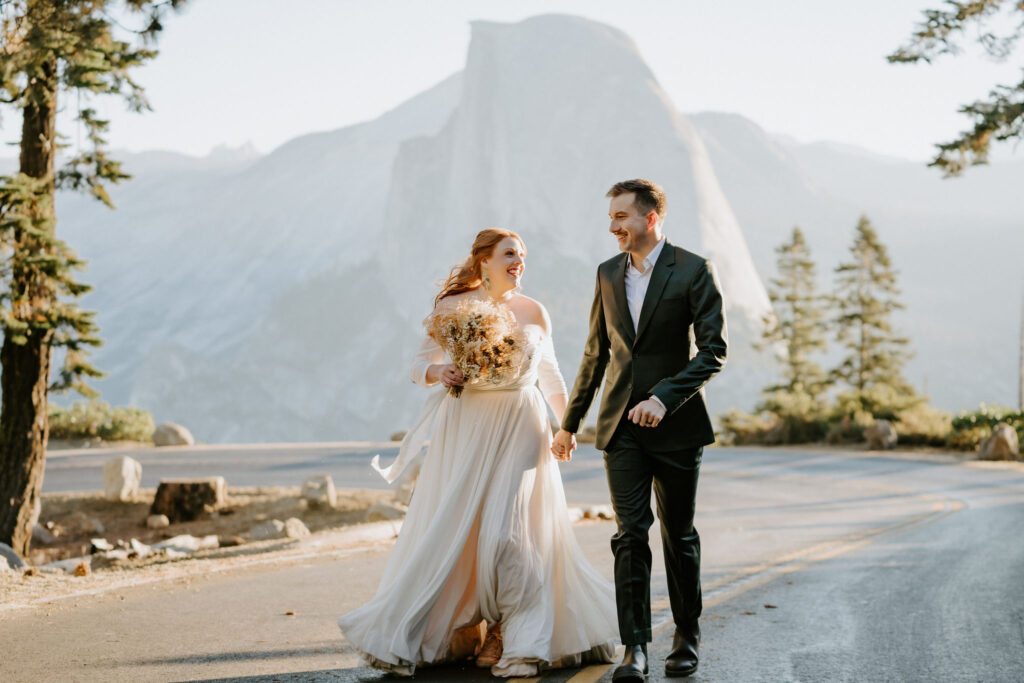 couple running on Glacier Point Road