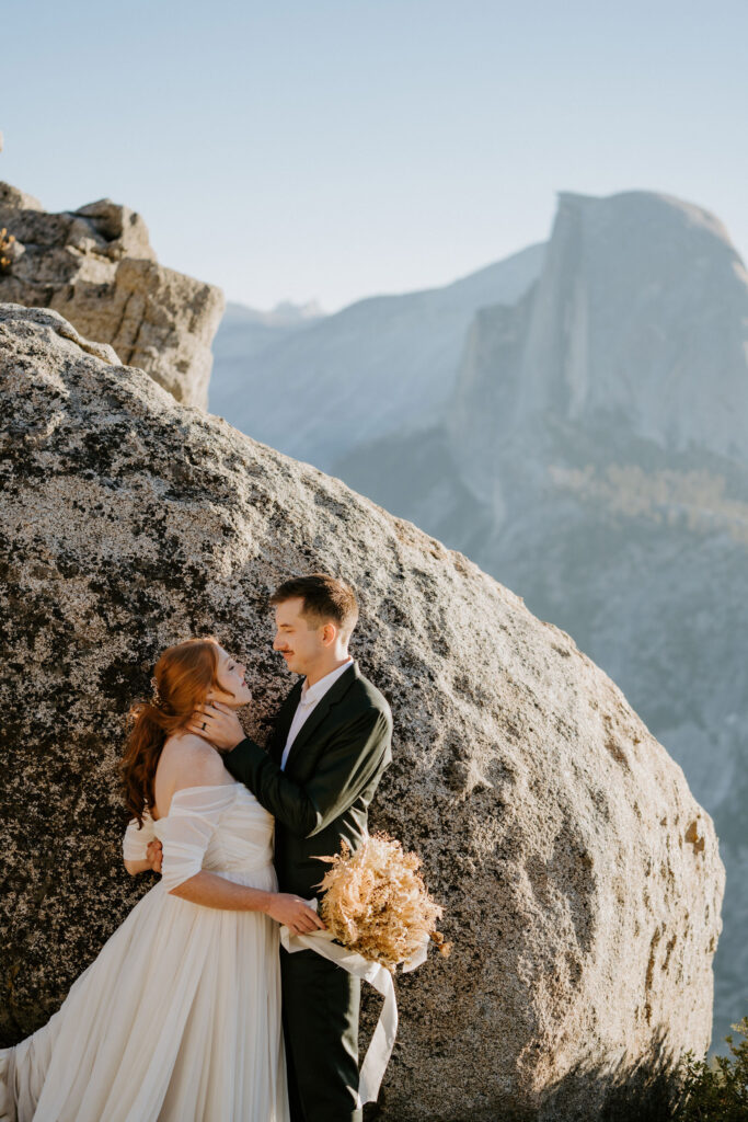 Bride and Groom taking in the views after elopement