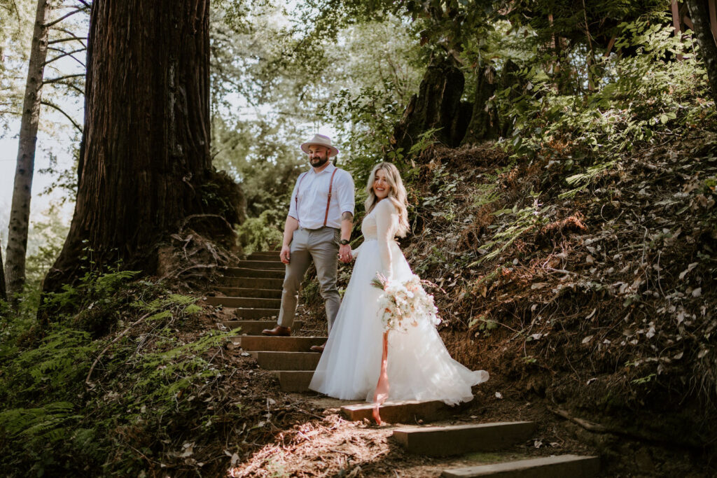 hip elopement couple in big sur redwoods