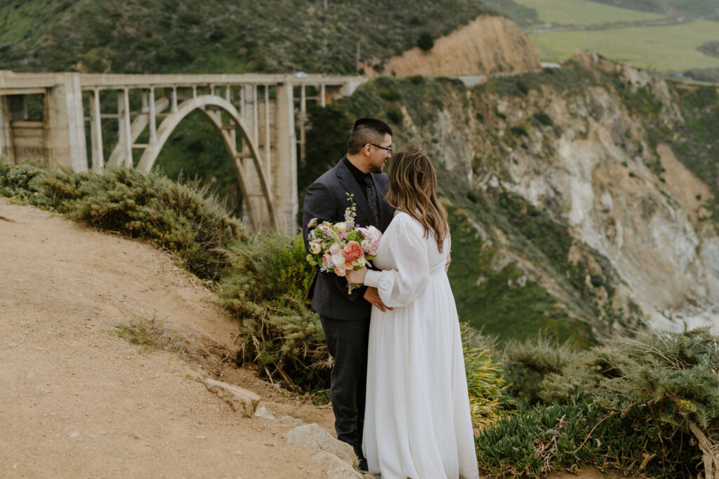 bride and groom at the Bixby Bridge in Big Sur