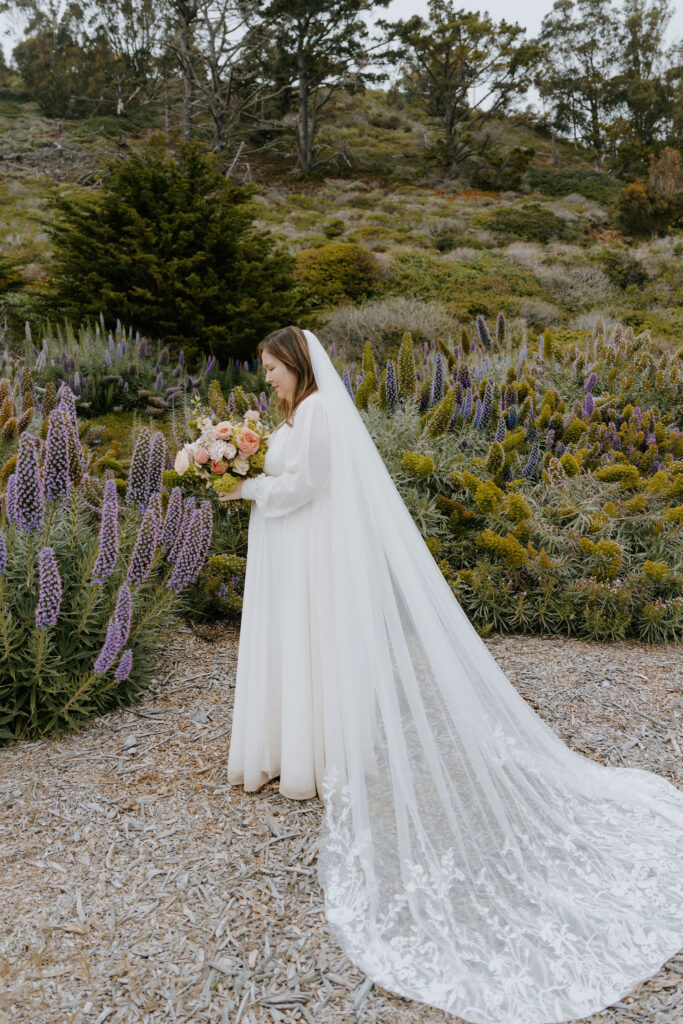 bridal portrait with a field of wildflowers in the background