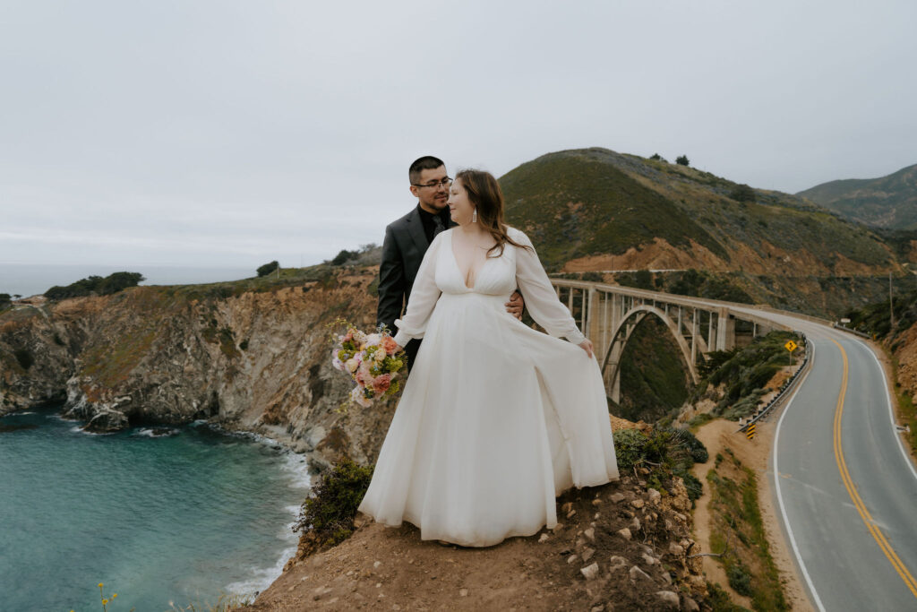 bride and groom at the Bixby Bridge in Big Sur