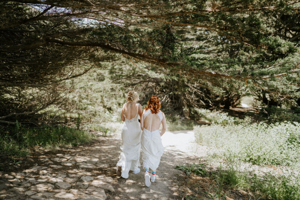 brides exploring garrapata state park  together