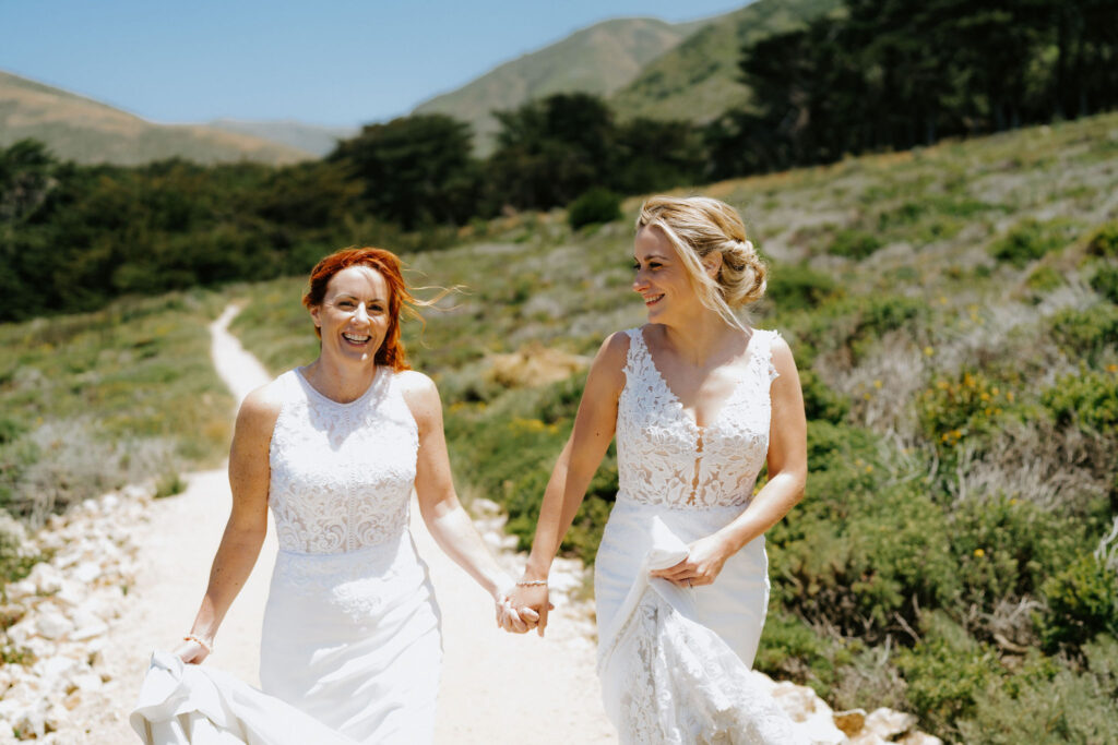 brides exploring garrapata state park  together