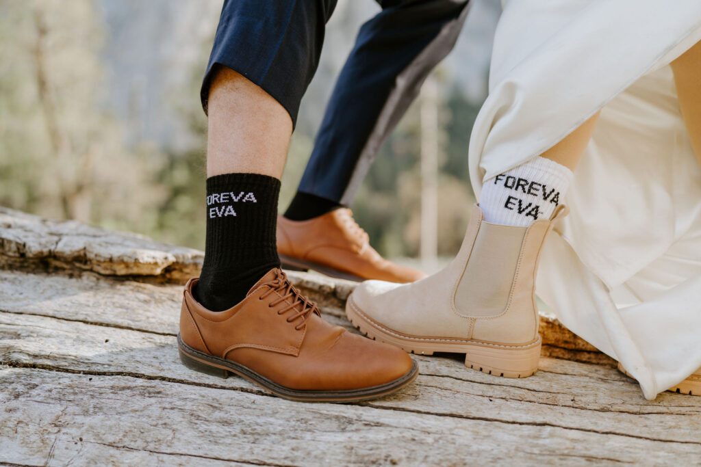 close up of custom elopement socks