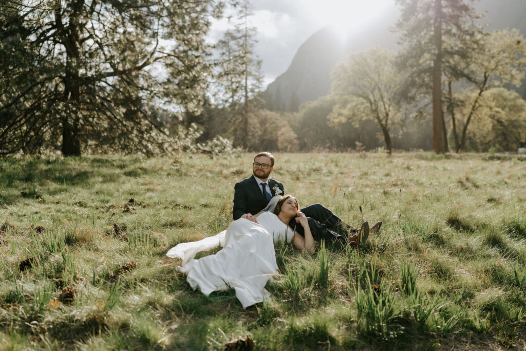 golden hour elopement photos in el capitan meadow in yosemite