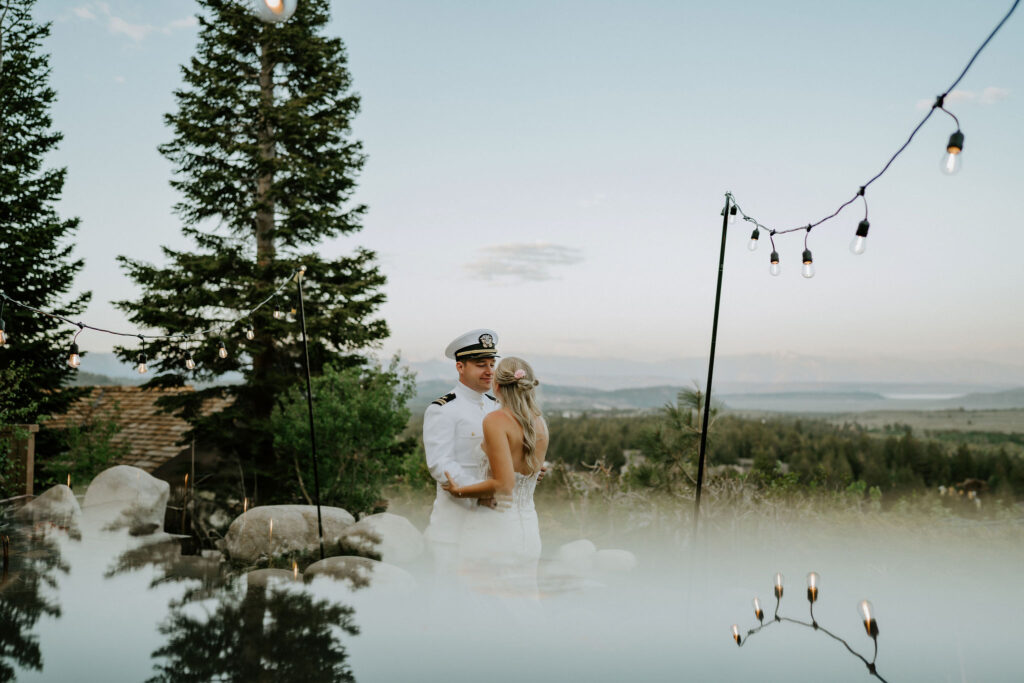 sweet bride and groom moment for a mammoth lakes elopement day