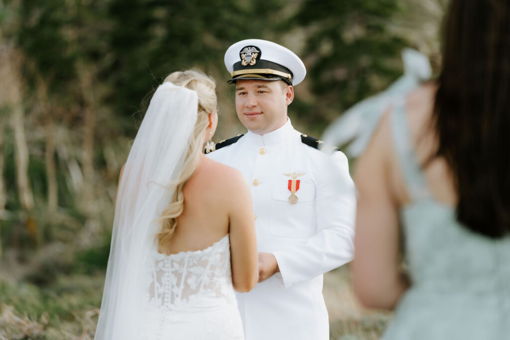mammoth lakes elopement ceremony next to a stunning rock formation