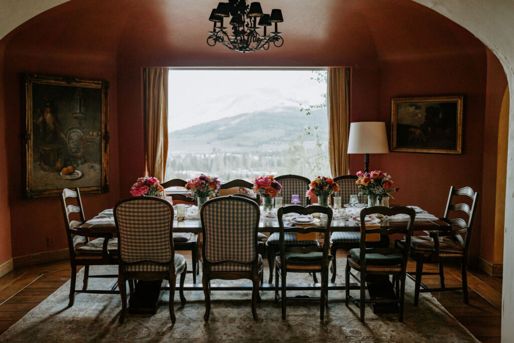 intimate reception set up at the vrbo in mammoth lakes