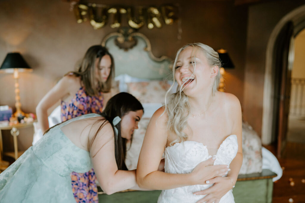 bride getting ready together with her friends
