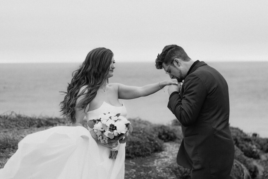 bride and groom first dance on the bluffs in big sur