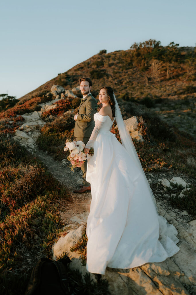 bride and groom on the bluffs during their big sur coastal elopement 