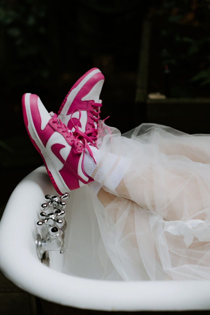 close up of bride's fun sneakers
